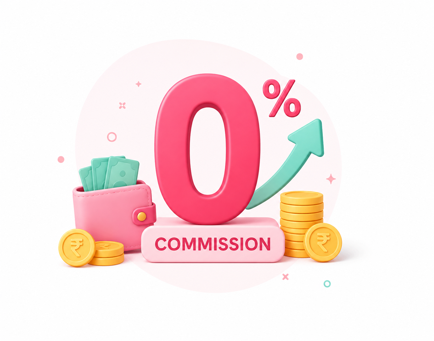Zero percent commission illustration